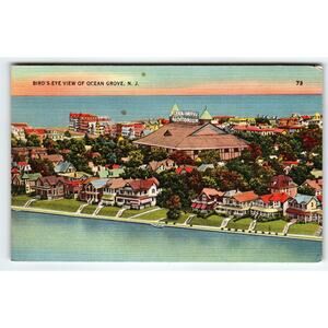 Vintage Bird's-Eye View Postcard Ocean Grove NJ Auditorium 1939